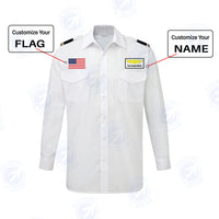 Thumbnail for Custom Flag & Name with EPAULETTES (Badge 1) Designed Long Sleeve Pilot Shirts