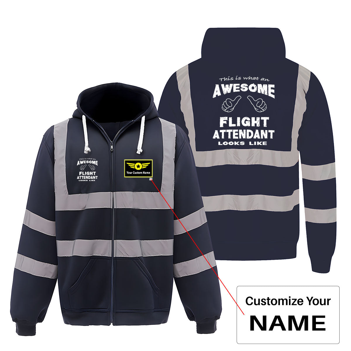 Flight Attendant Designed Reflective Zipped Hoodies