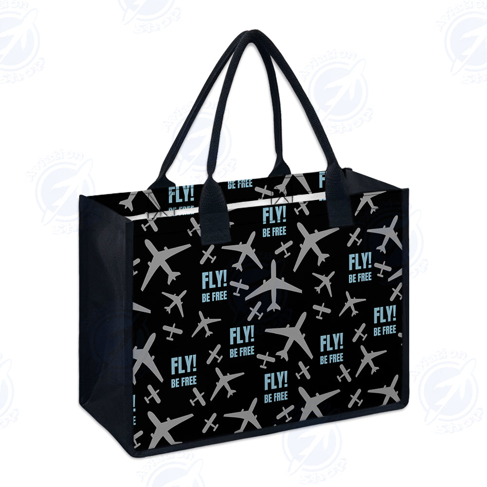 Fly Be Free Black Designed Special Canvas Bags