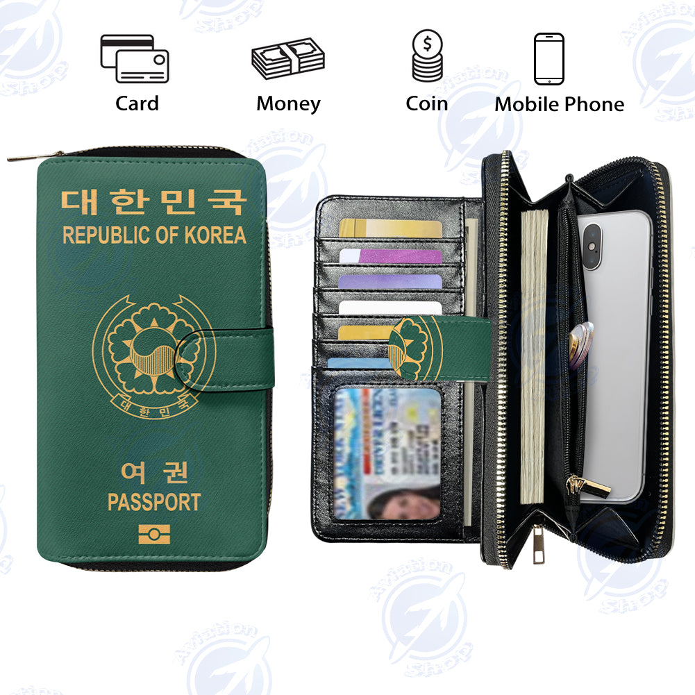 Korean Passport Designed Leather Long Zipper Wallets