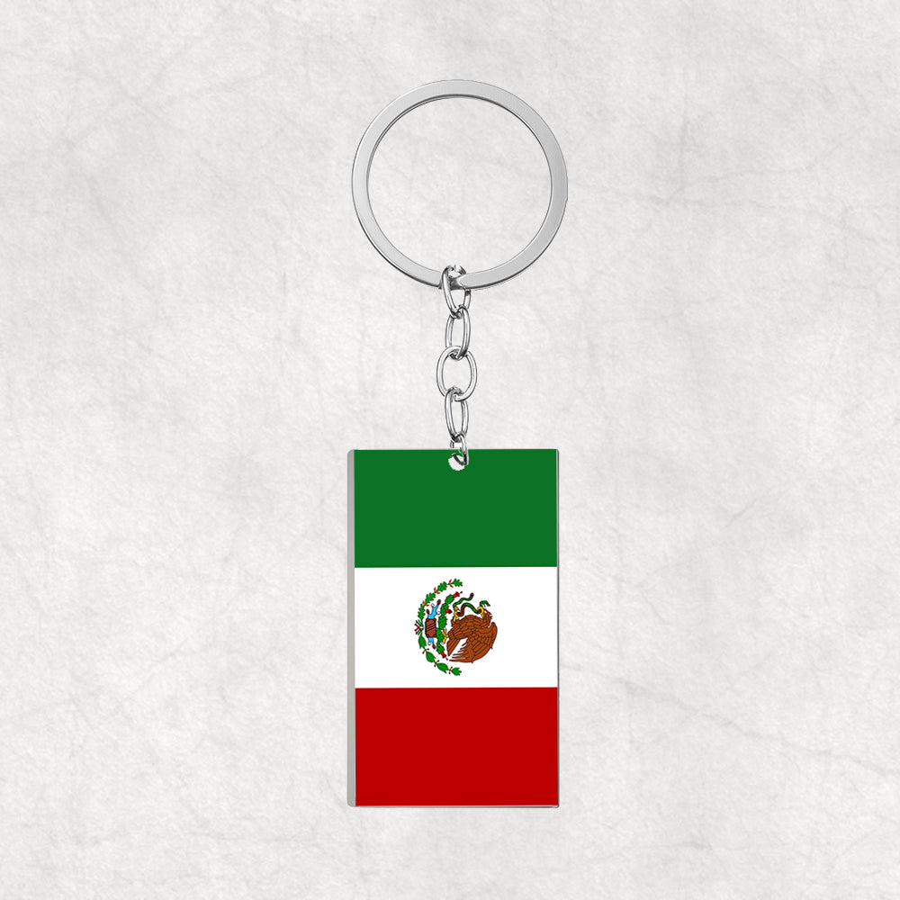 Mexico Flag Designed Stainless Steel Flag Key Chains (Double Side)