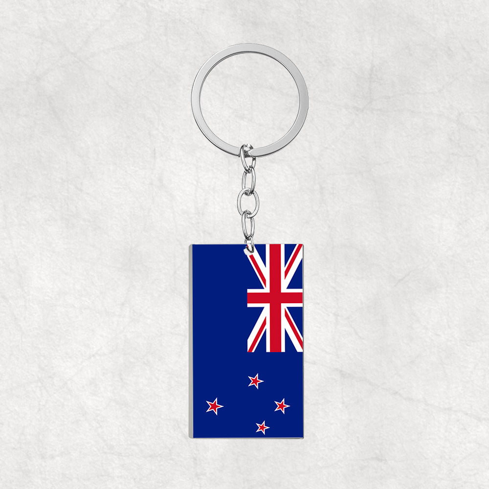 New Zealand Flag Designed Stainless Steel Flag Key Chains (Double Side)