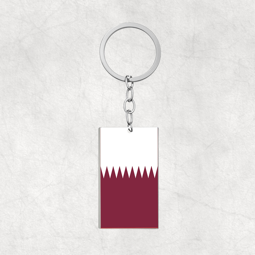 Qatar Flag Designed Stainless Steel Flag Key Chains (Double Side)