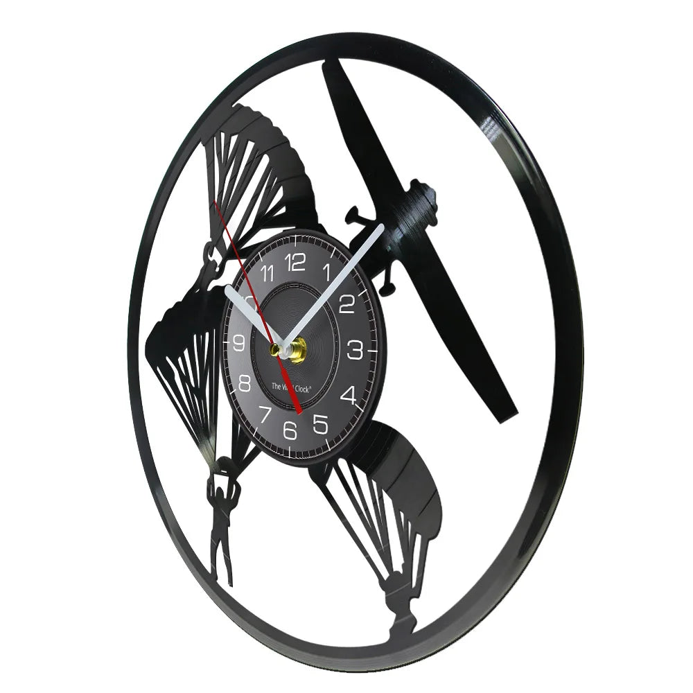 Helicopter Pilot Skydiving Sports Vinyl Record Designed Wall Clocks