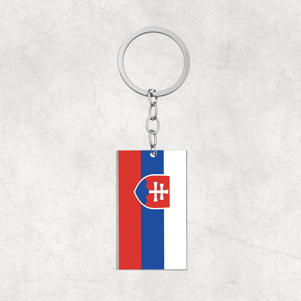 Slovakia Flag Designed Stainless Steel Flag Key Chains (Double Side)