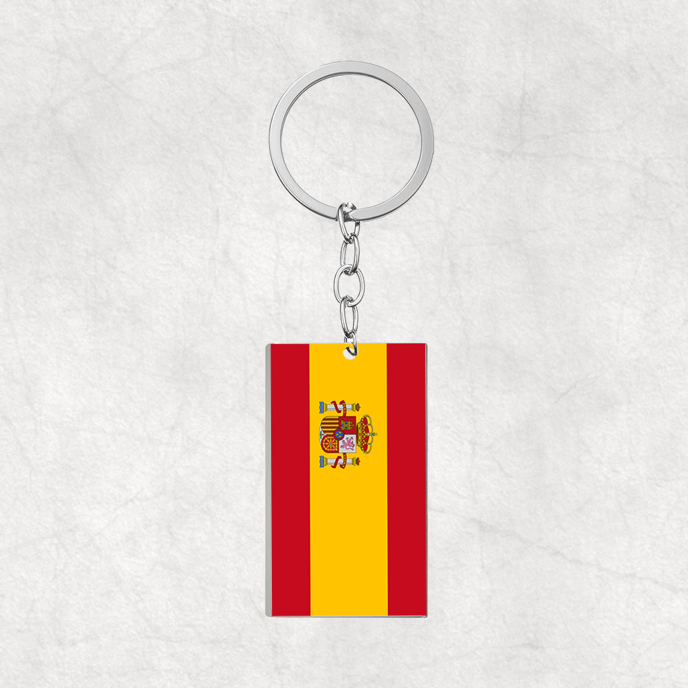 Spain Flag Designed Stainless Steel Flag Key Chains (Double Side)