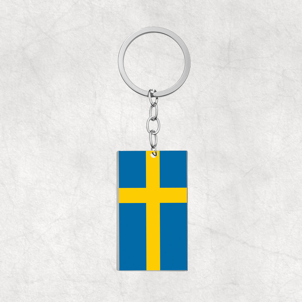 Sweden Flag Designed Stainless Steel Flag Key Chains (Double Side)