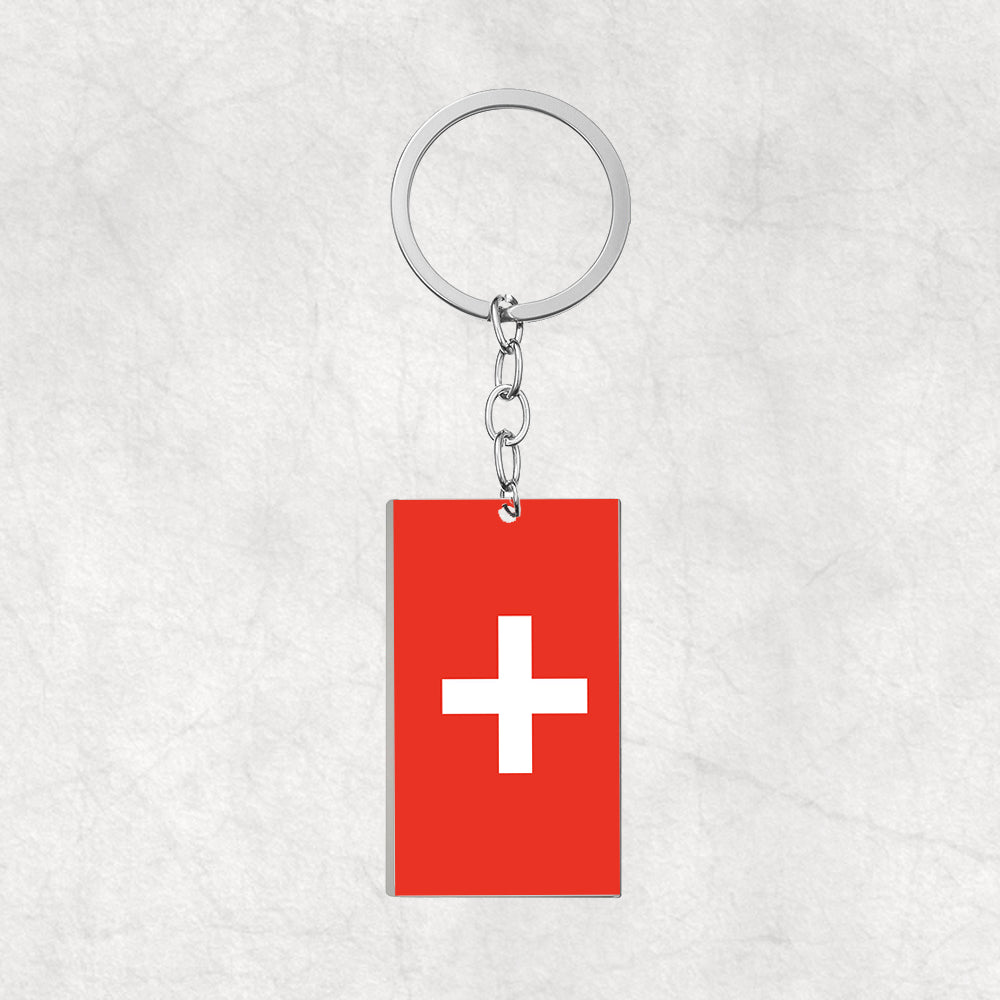 Switzerland Flag Designed Stainless Steel Flag Key Chains (Double Side)