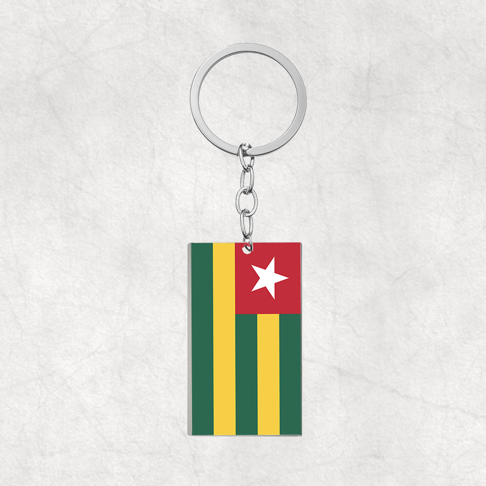Togo Flag Designed Stainless Steel Flag Key Chains (Double Side)