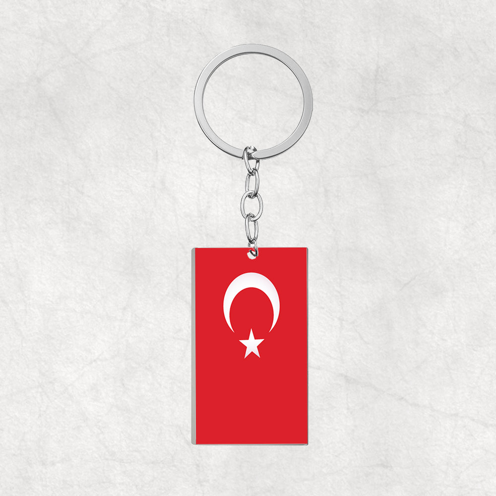 Turkey Flag Designed Stainless Steel Flag Key Chains (Double Side)