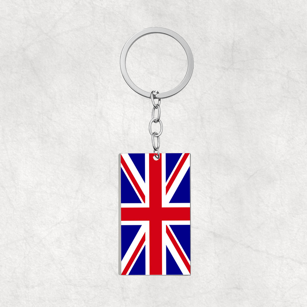 UK Flag Designed Stainless Steel Flag Key Chains (Double Side)