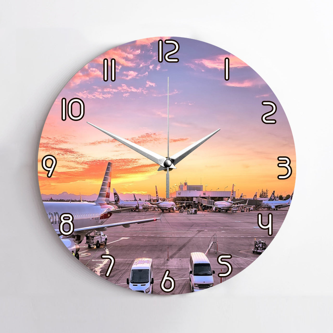 Airport Photo During Sunset Designed Wall Clocks