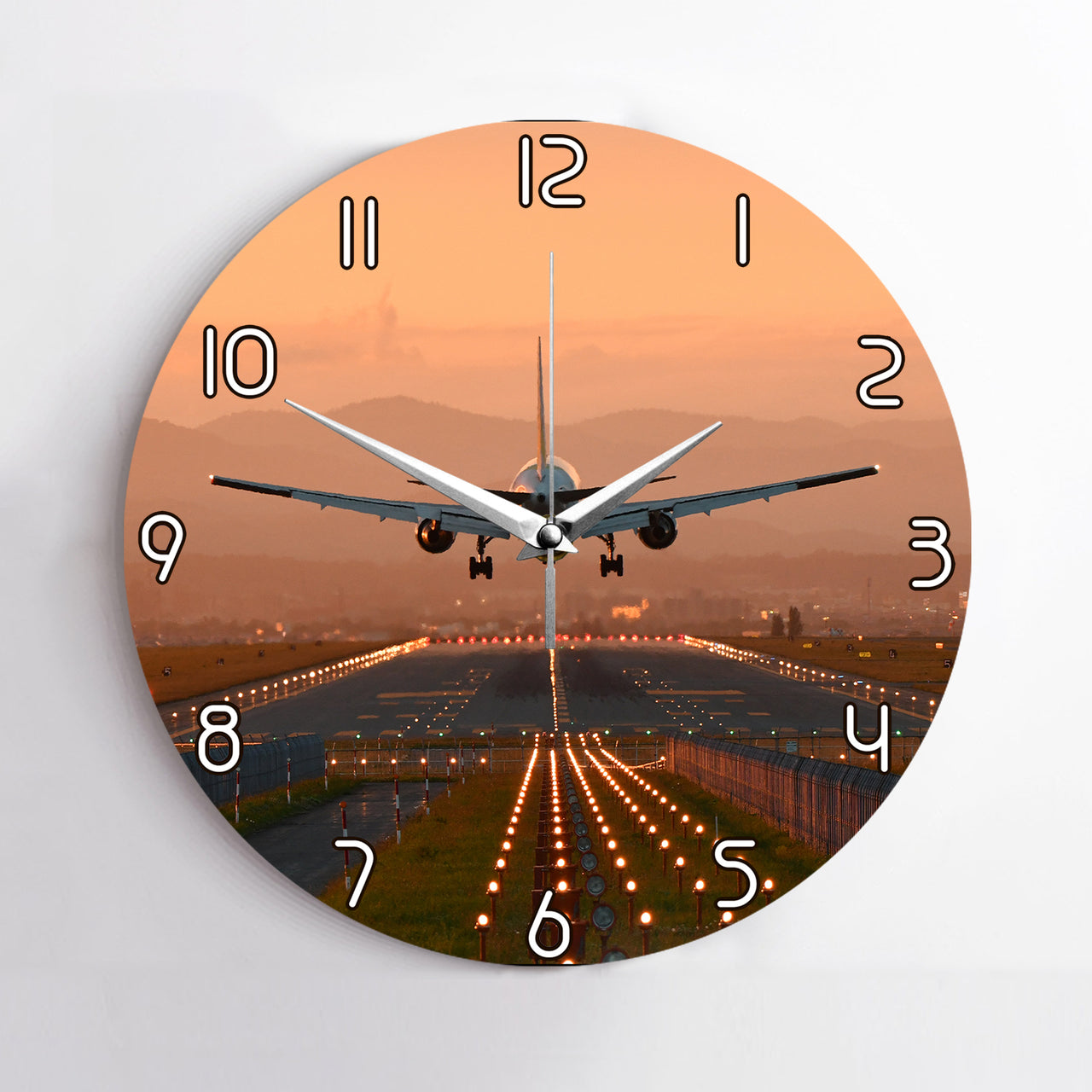 Super Cool Landing During Sunset Designed Wall Clocks