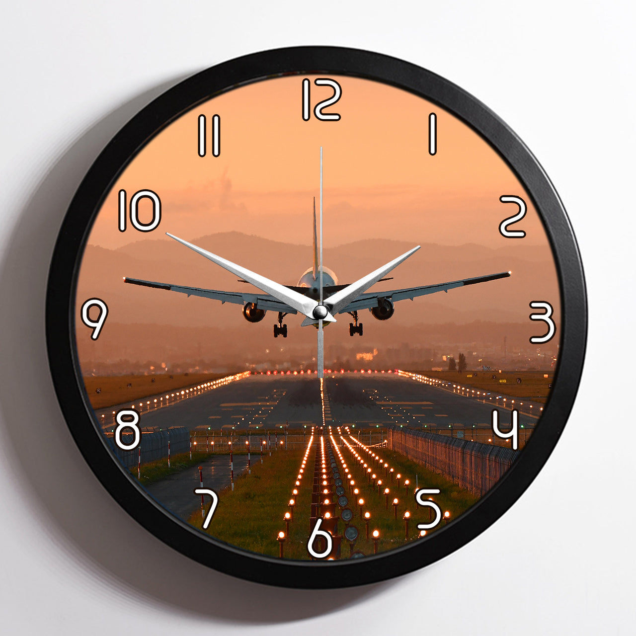 Super Cool Landing During Sunset Designed Wall Clocks