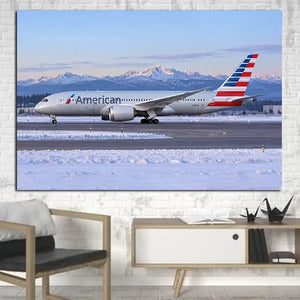 AA Boeing 787-8 Snowfield Taxi Canvas Prints