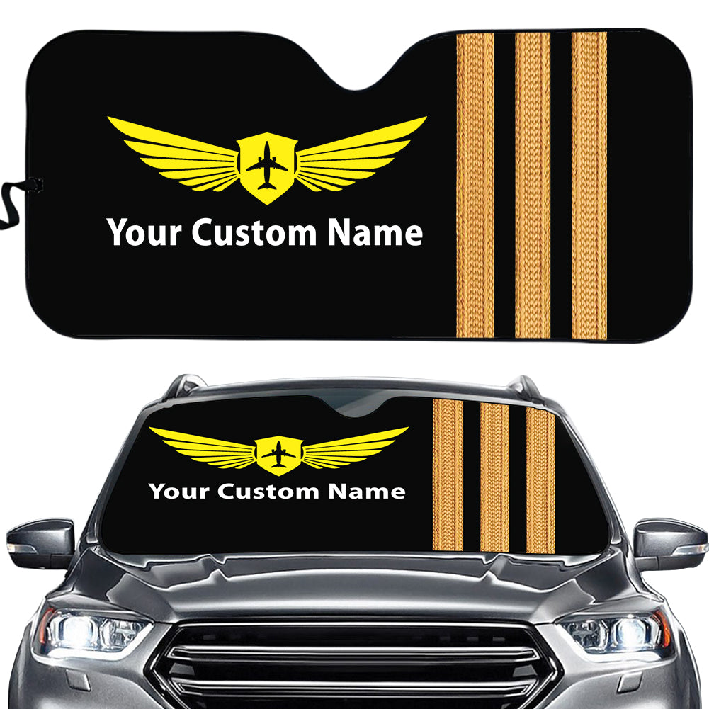 Name & Badge & Golden Special Pilot Epaulettes (4,3,2 Lines) Designed Car Sun Shade