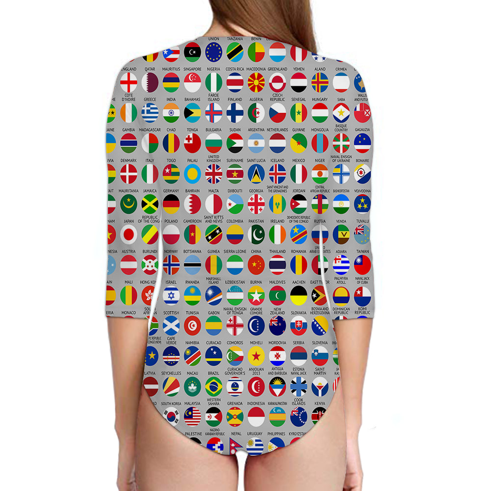 220 World's Flags Designed Deep V Swim Bodysuits
