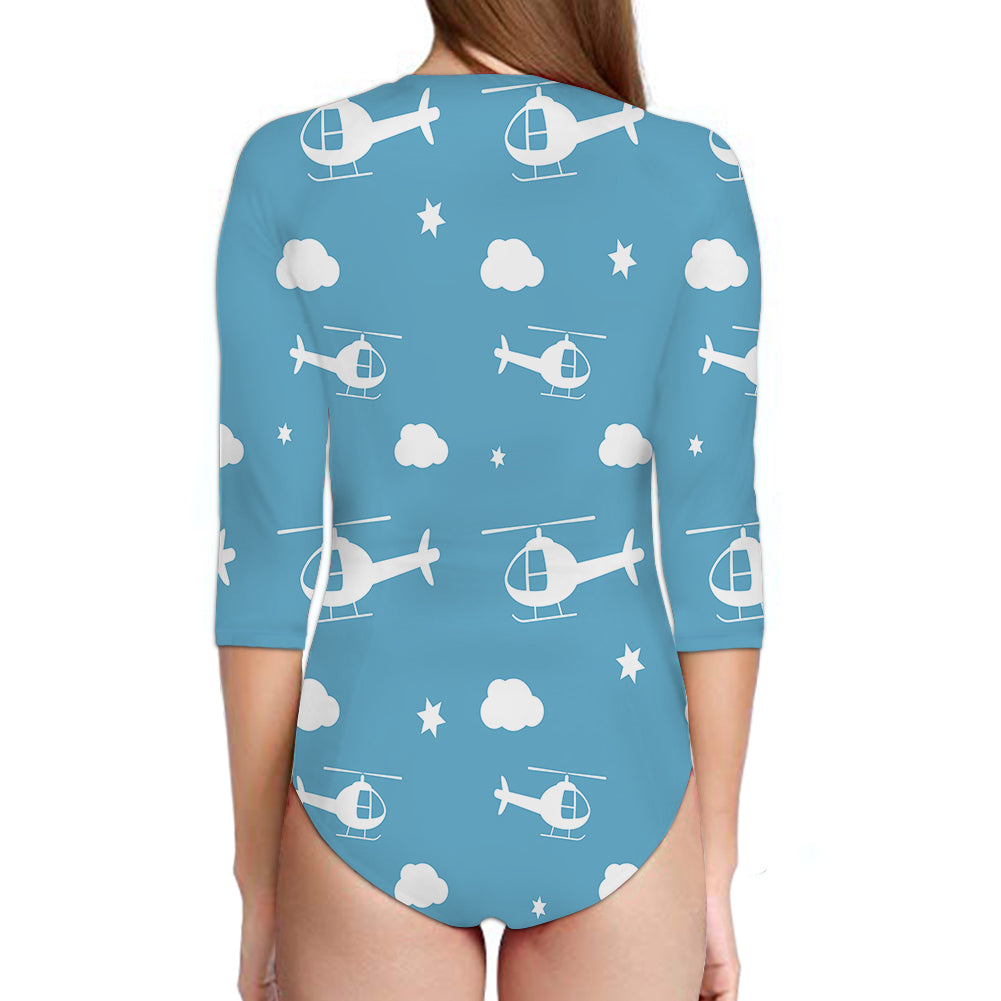 Helicopters & Clouds Designed Deep V Swim Bodysuits
