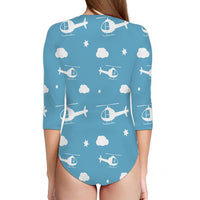 Thumbnail for Helicopters & Clouds Designed Deep V Swim Bodysuits