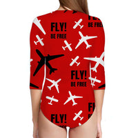 Thumbnail for Fly Be Free Red Designed Deep V Swim Bodysuits