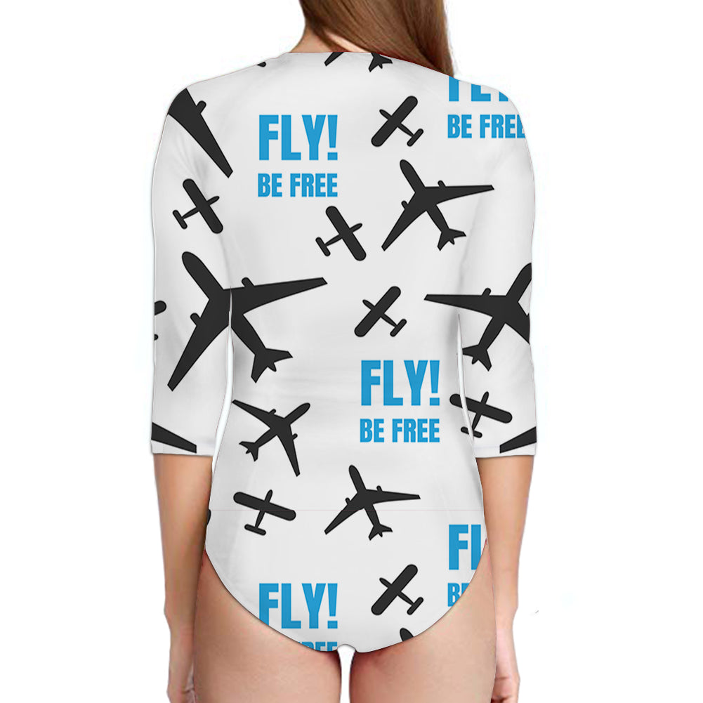 Fly Be Free White Designed Deep V Swim Bodysuits