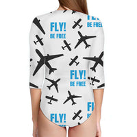 Thumbnail for Fly Be Free White Designed Deep V Swim Bodysuits