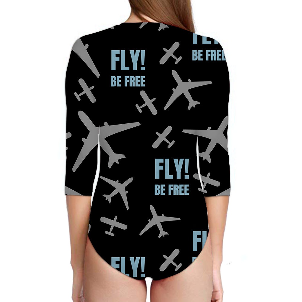 Fly Be Free Black Designed Deep V Swim Bodysuits
