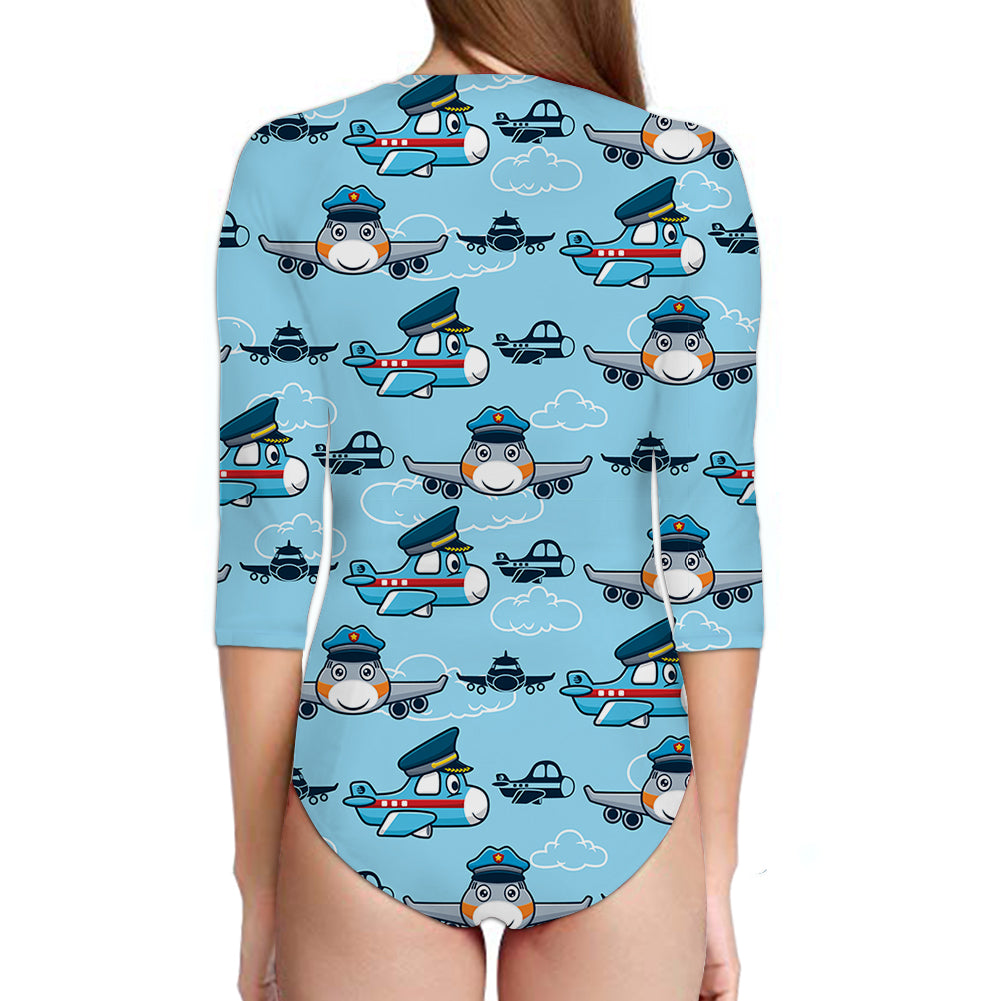 Cartoon & Funny Airplanes Designed Deep V Swim Bodysuits