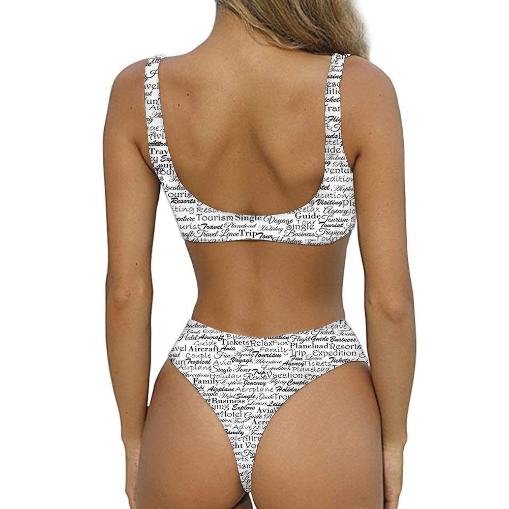 Aviation Lovers Texts Designed Women Sexy Bikini Set Swimsuit