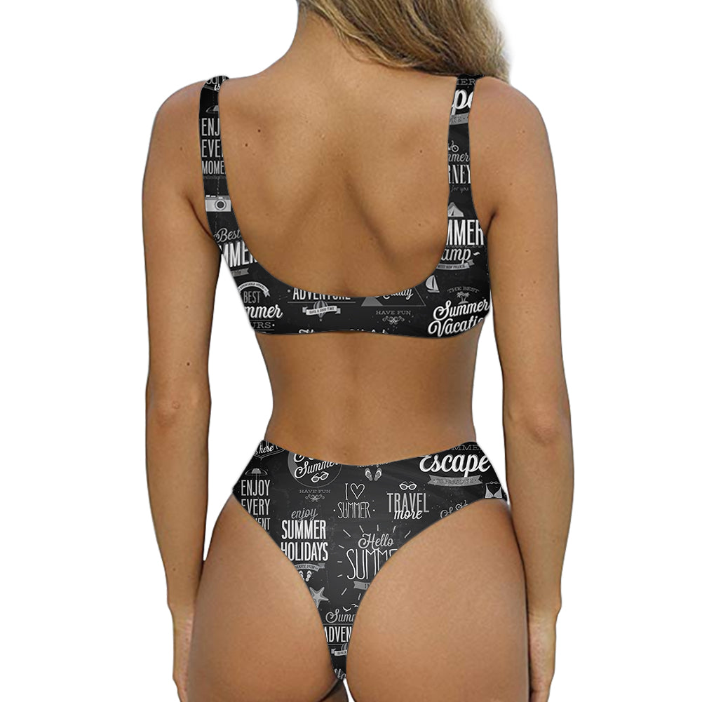 Black & White Super Travel Icons Designed Women Sexy Bikini Set Swimsuit