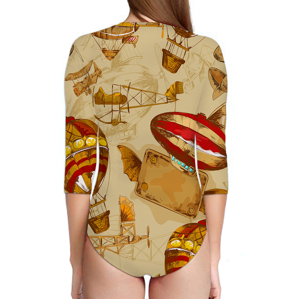 Graphical Travel Designed Deep V Swim Bodysuits