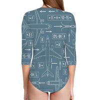 Thumbnail for Jet Planes & Airport Signs Designed Deep V Swim Bodysuits