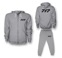 Thumbnail for 717 Flat Text Designed Zipped Hoodies & Sweatpants Set