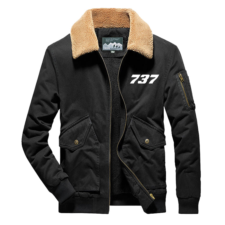 737 Flat Text Designed Thick Bomber Jackets