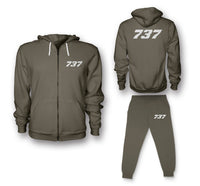 Thumbnail for 737 Flat Text Designed Zipped Hoodies & Sweatpants Set