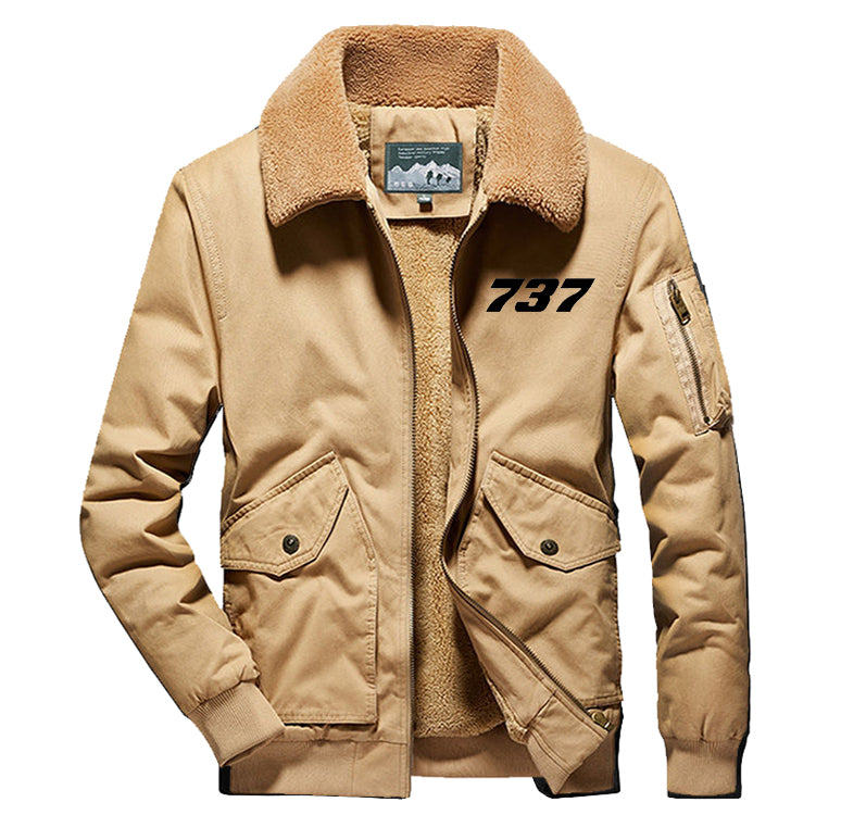 737 Flat Text Designed Thick Bomber Jackets