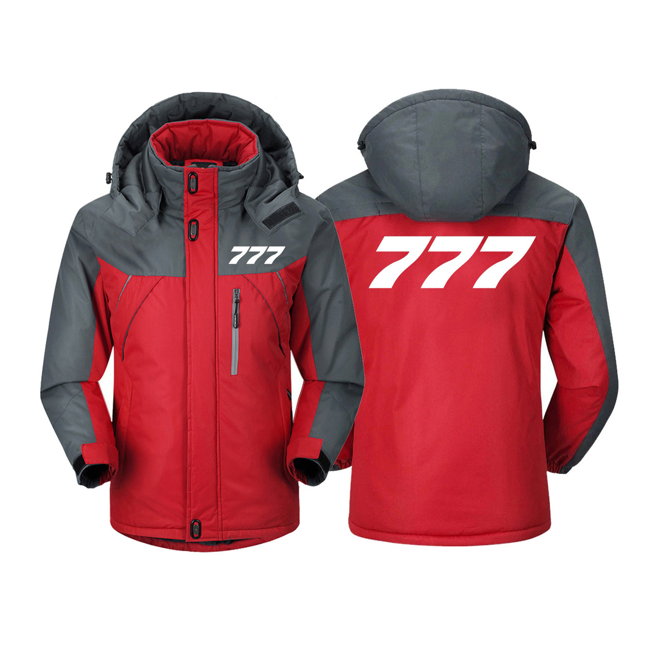 777 Flat Text Designed Thick Winter Jackets