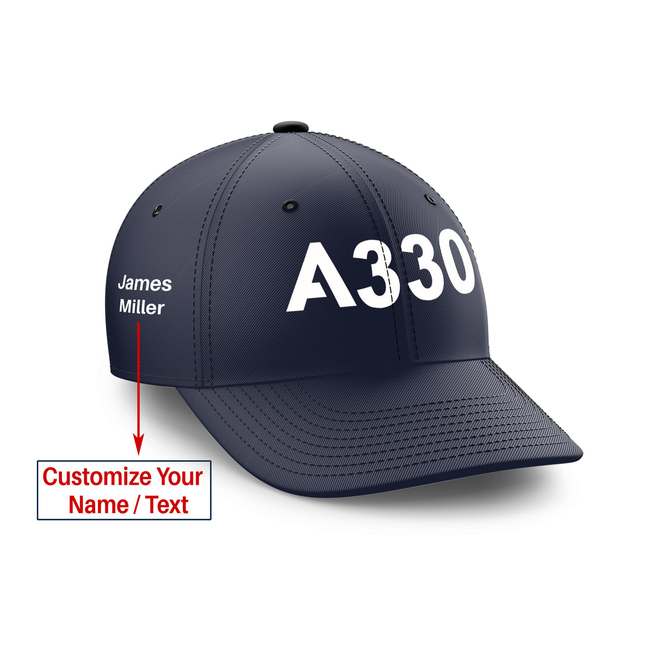 Customizable Name & A330 Flat Text Embroidered Hats