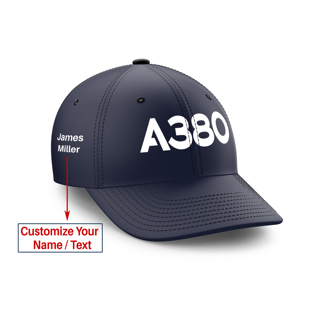 Customizable Name & A380 Flat Text Embroidered Hats
