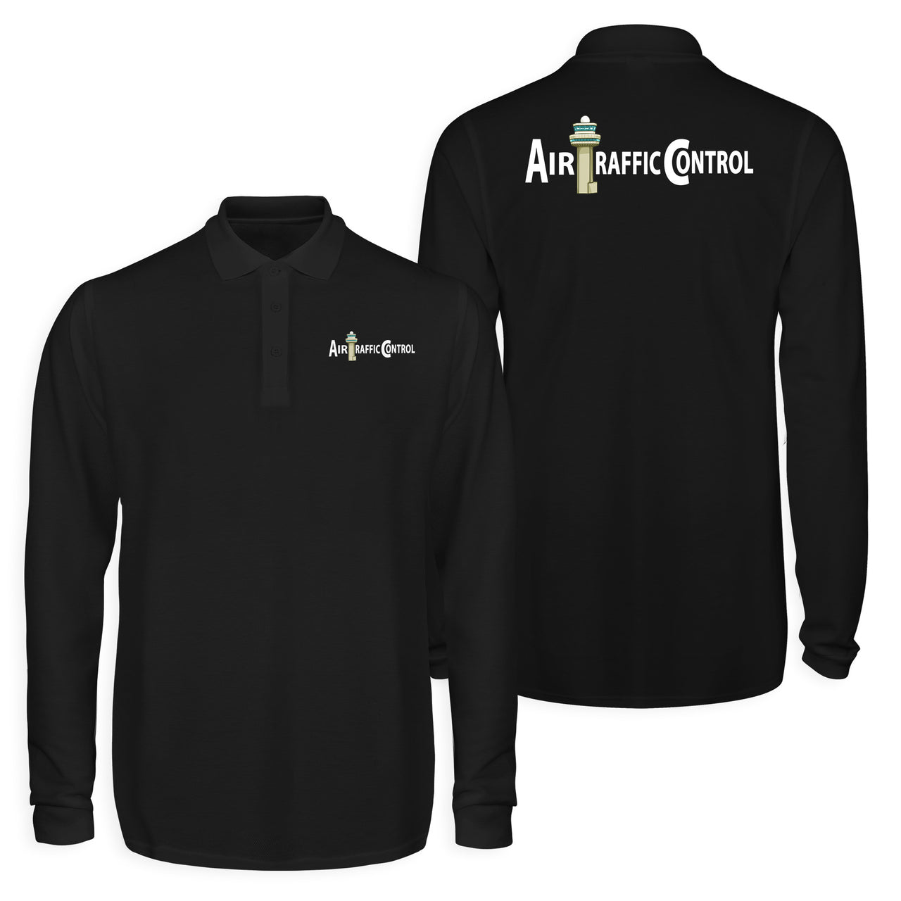 Air Traffic Control Designed Long Sleeve Polo T-Shirts (Double-Side)