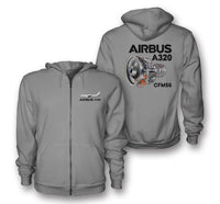Thumbnail for The Airbus A320 & CFM56 Engine Designed Zipped Hoodies