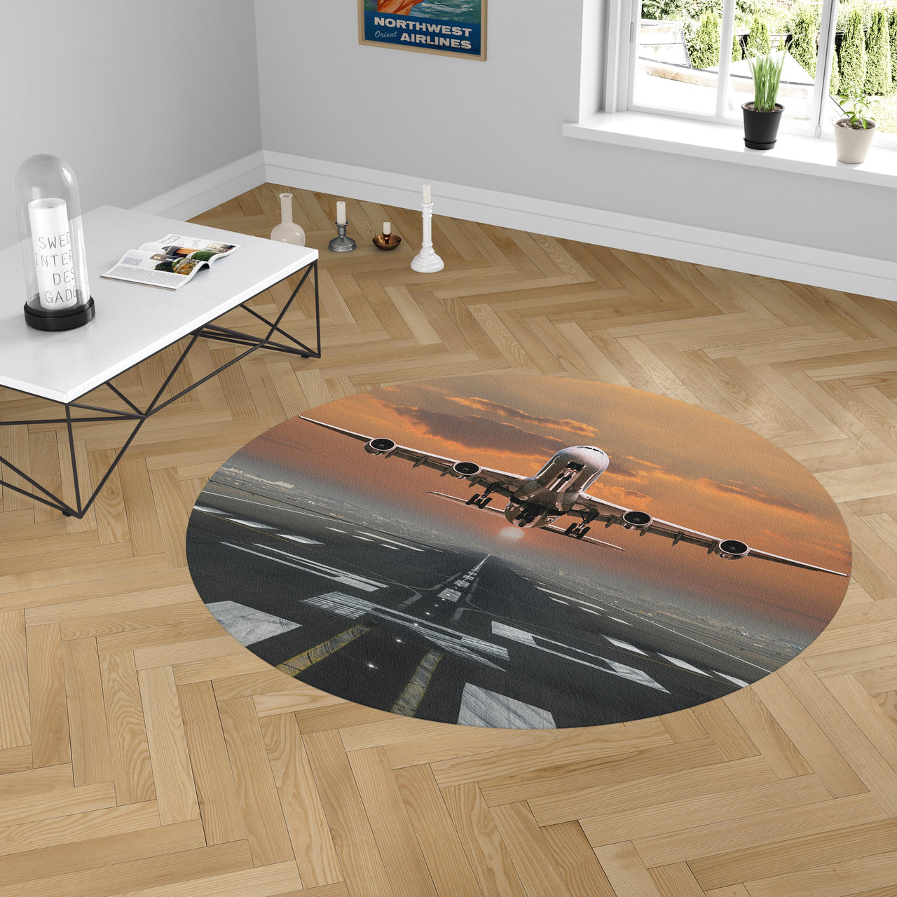 Aircraft Departing from RW30 Designed Carpet & Floor Mats (Round)