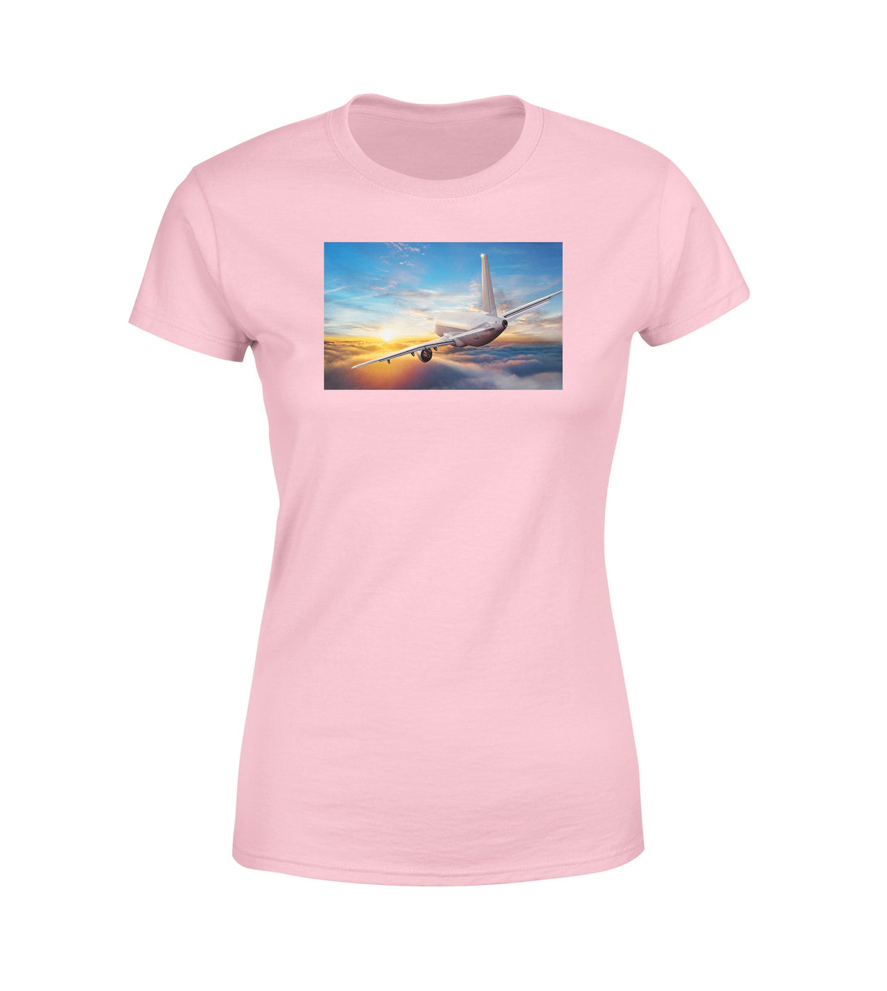 Airliner Jet Cruising over Clouds Designed Women T-Shirts