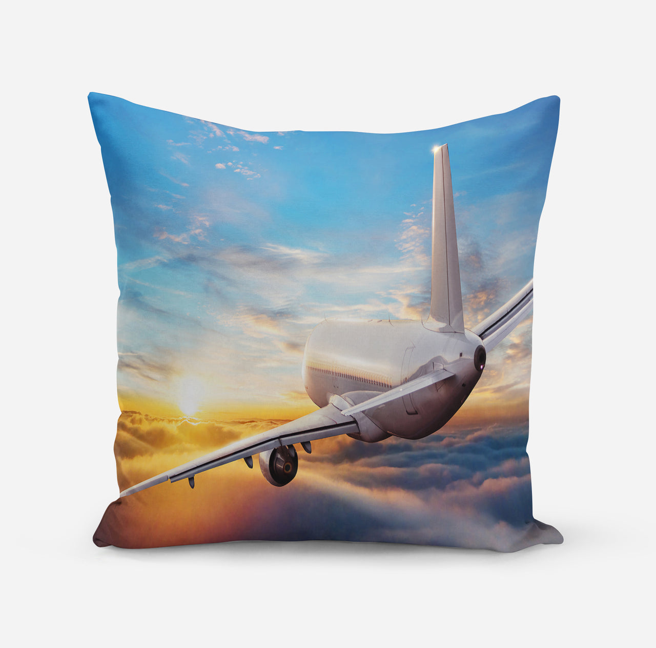Airliner Jet Cruising over Clouds Designed Pillows