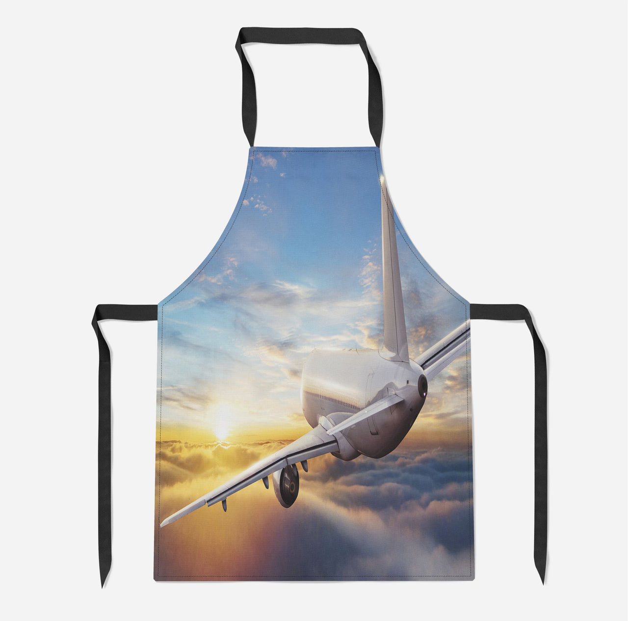 Airliner Jet Cruising over Clouds Designed Kitchen Aprons