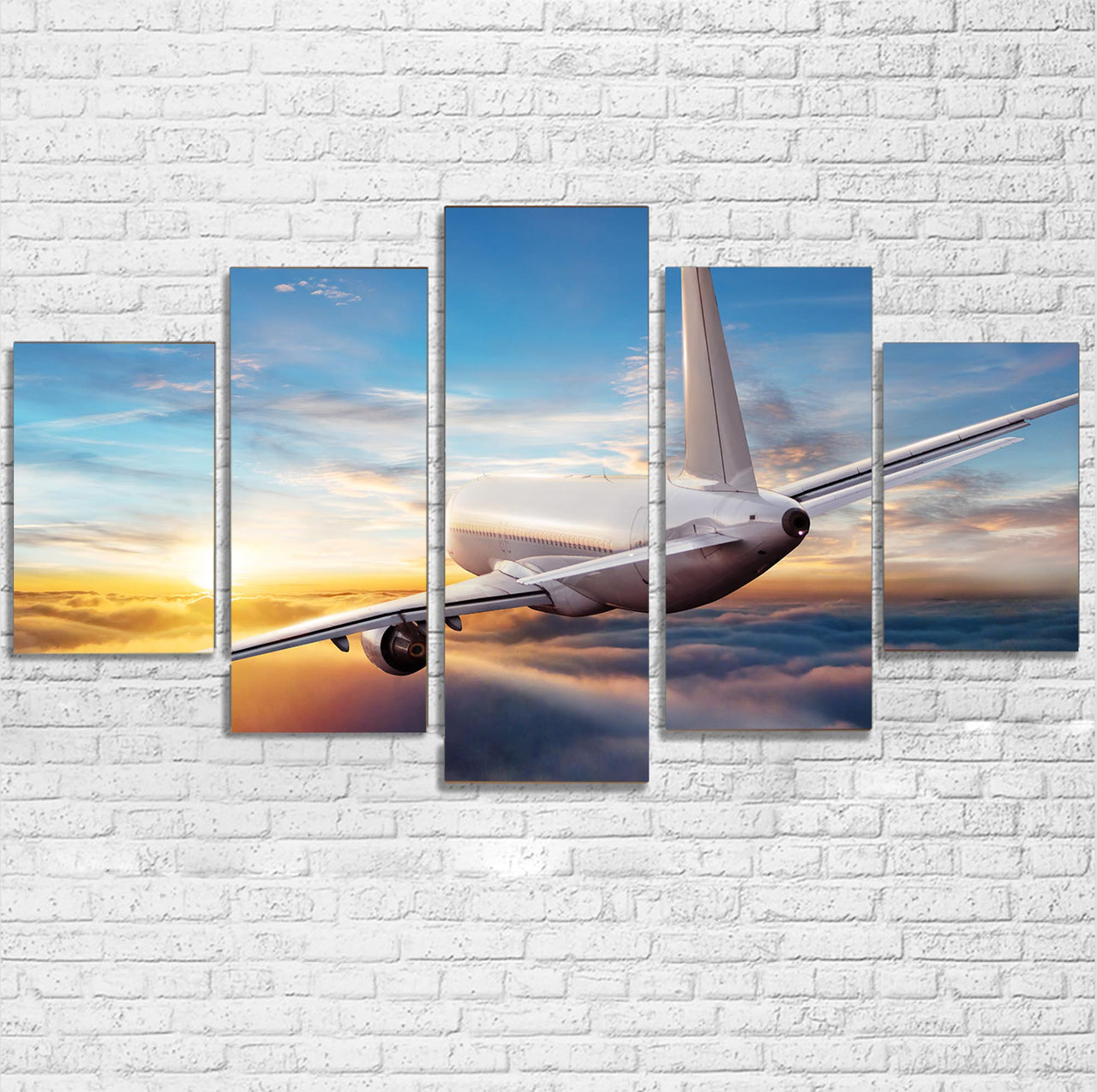 Airliner Jet Cruising over Clouds Printed Multiple Canvas Poster
