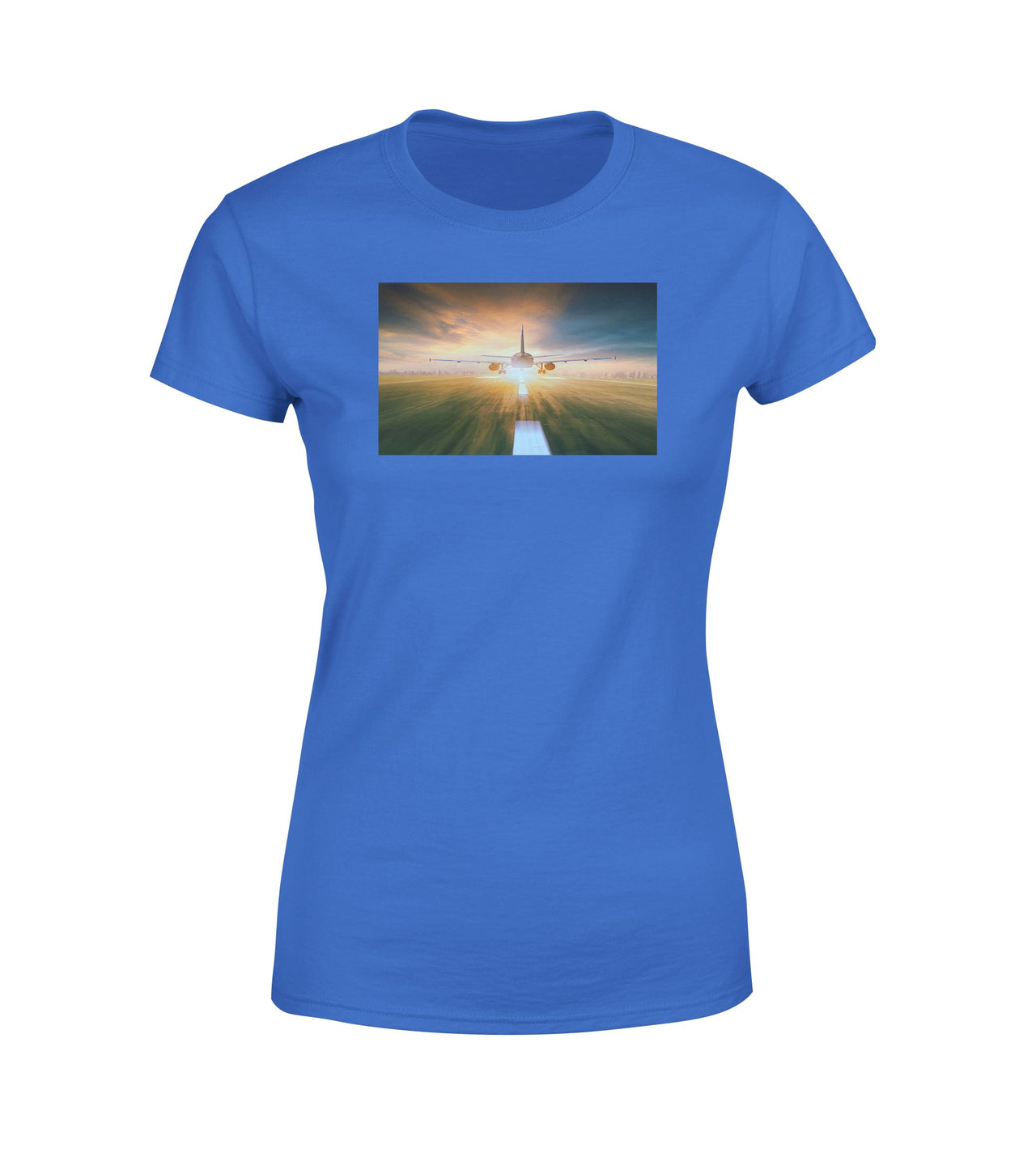 Airplane Flying Over Runway Designed Women T-Shirts