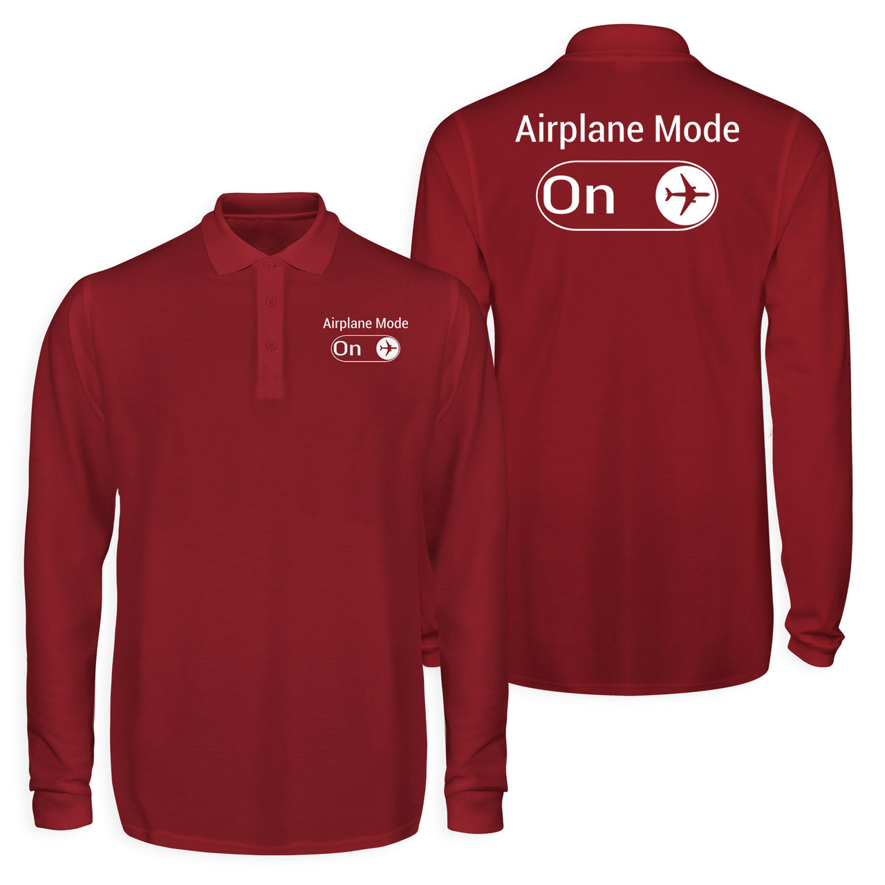 Airplane Mode On Designed Long Sleeve Polo T-Shirts (Double-Side)