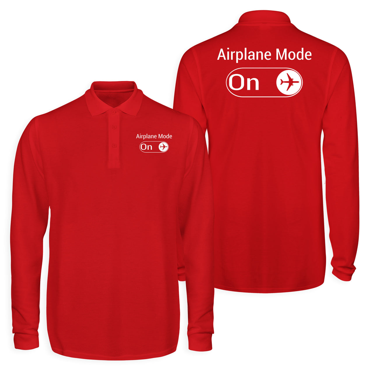 Airplane Mode On Designed Long Sleeve Polo T-Shirts (Double-Side)