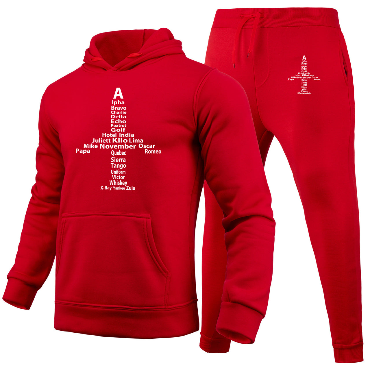 Airplane Shape Aviation Alphabet Designed Hoodies & Sweatpants Set